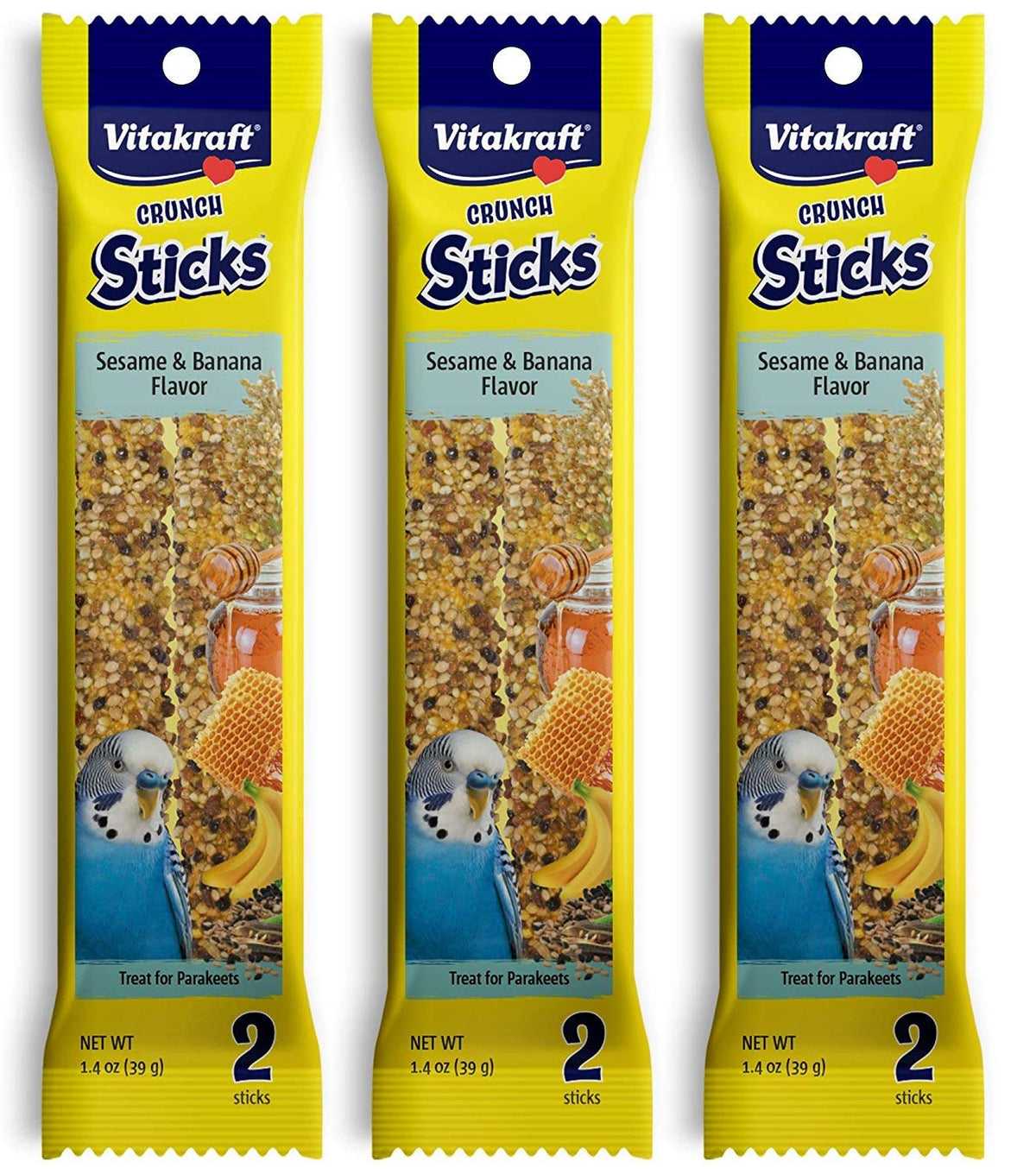 Vitakraft palitos banana para perico, crujientes para masticar y disfrutar.