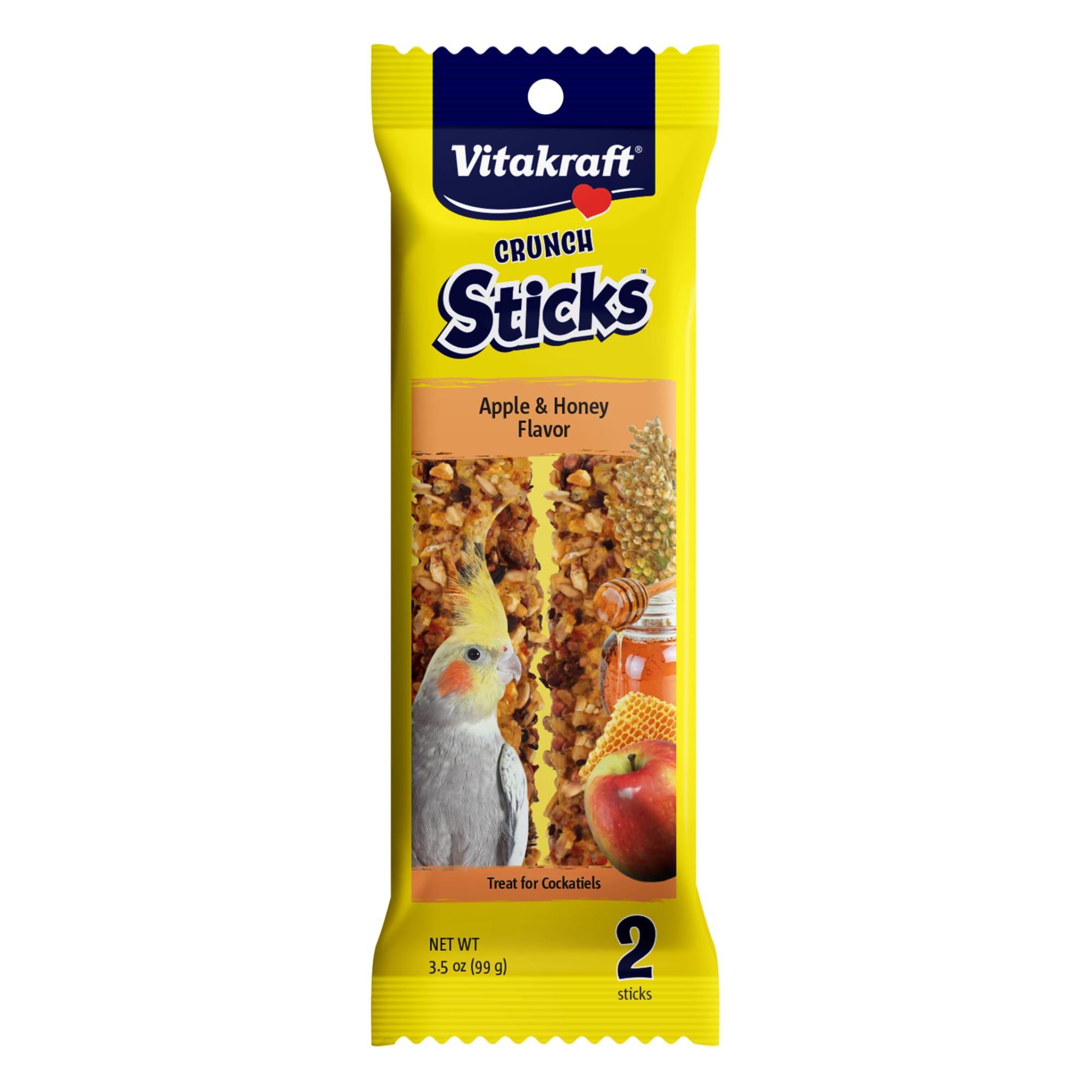 Vitakraft Palitos crujientes con sabor manzana y miel para aves.