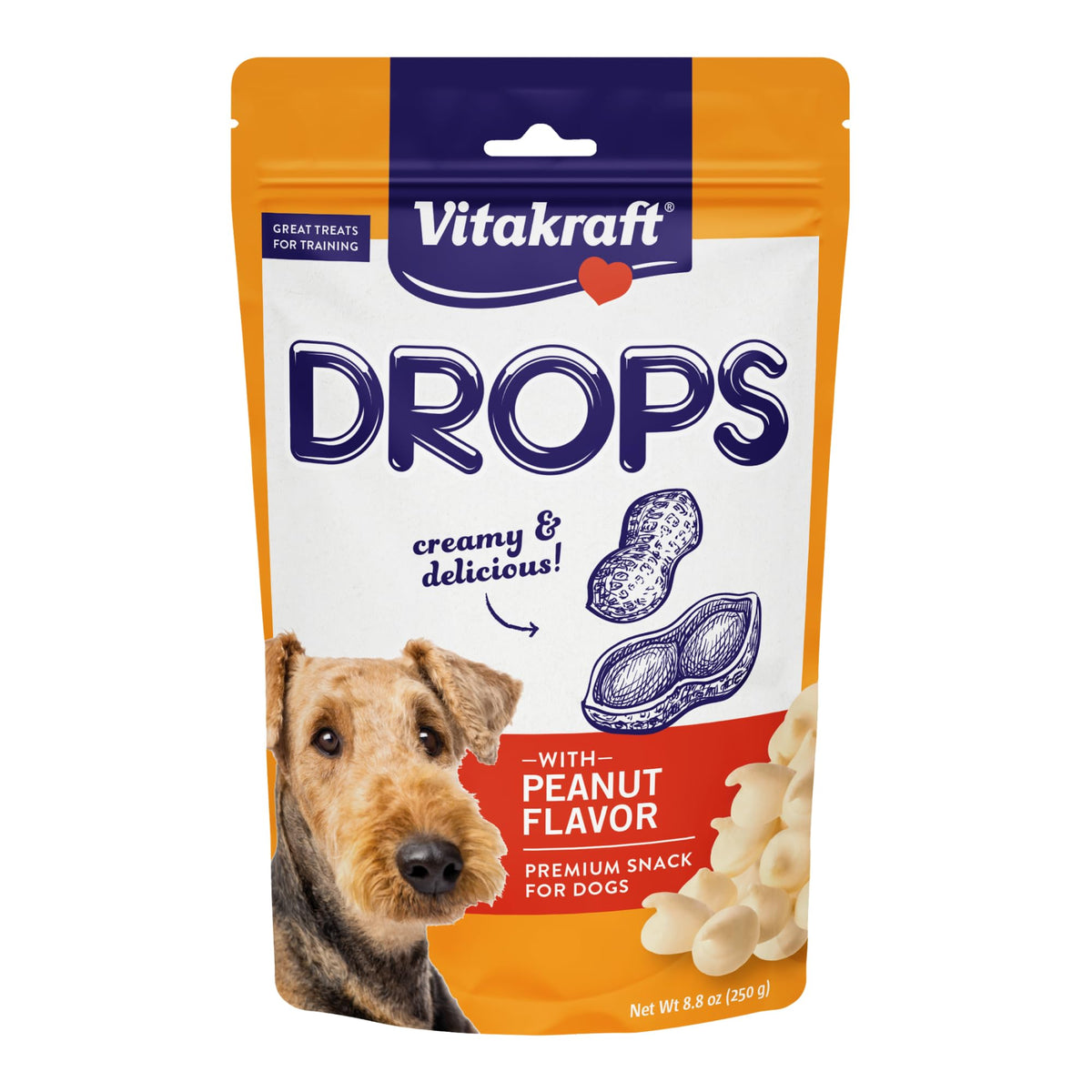 Premios de Vitakraft para perro cacahuete y yogur, recompensa sabrosa.