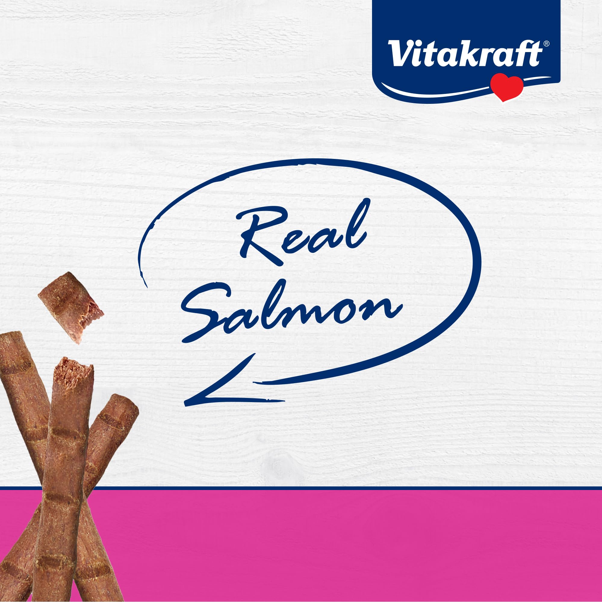 Vitakraft Purrsticks salmón, ingredientes naturales sin colorantes.