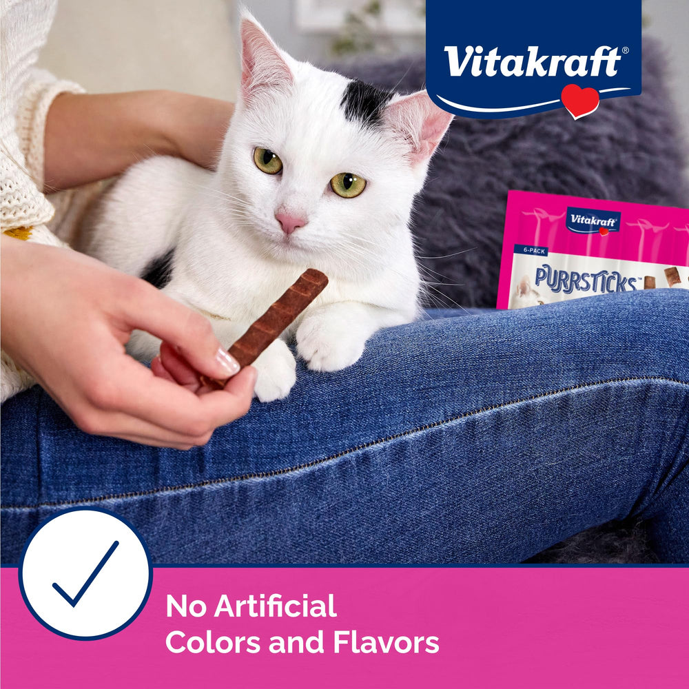 Vitakraft Purrsticks salmón, ideal para evitar colorantes artificiales.