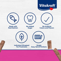Vitakraft Purrsticks salmón, textura suave para mordiscos cómodos.