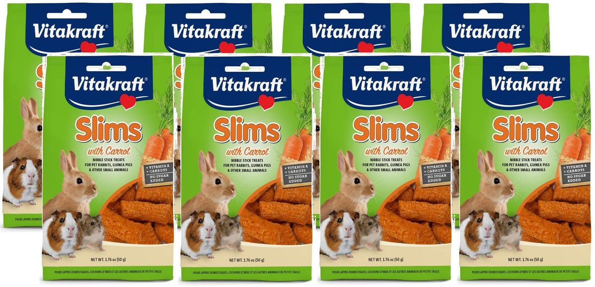 Vitakraft Carrot Slims para conejo, snack crujiente de zanahoria para fomentar la masticación diaria.