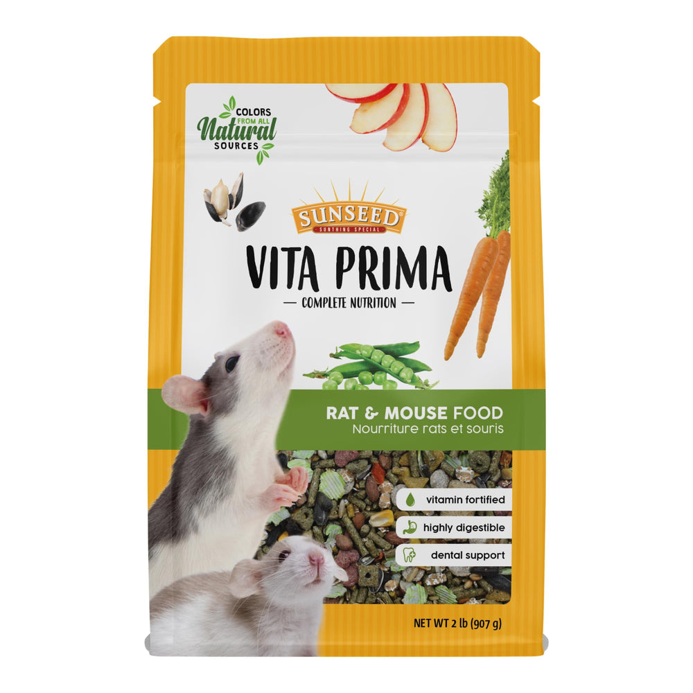 Vitakraft Sunseed Vita Prima: alimento para ratas y ratones en bolsa con cierre hermético para frescura.