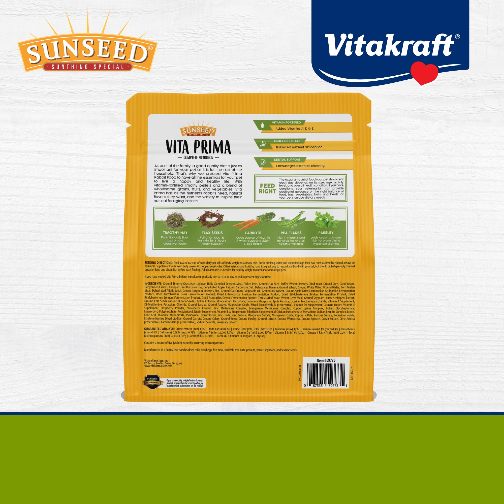 Vitakraft Sun Seed Vita Prima pour lapin: texture variée pour repas stimulants