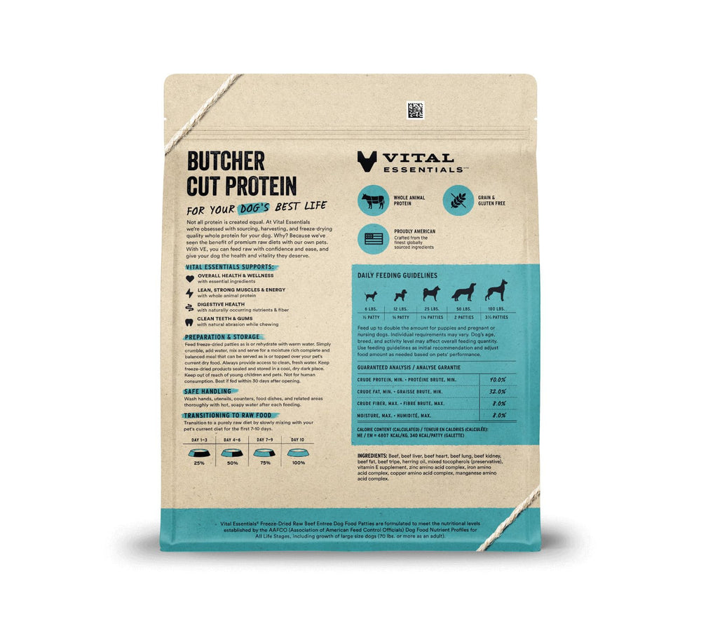 Vital Essentials bolsa de 30 oz muestra formato cómodo y almacenamiento fácil.