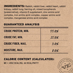 Croquetas mini de conejo Vital Essentials, rehidratación rápida con agua tibia.