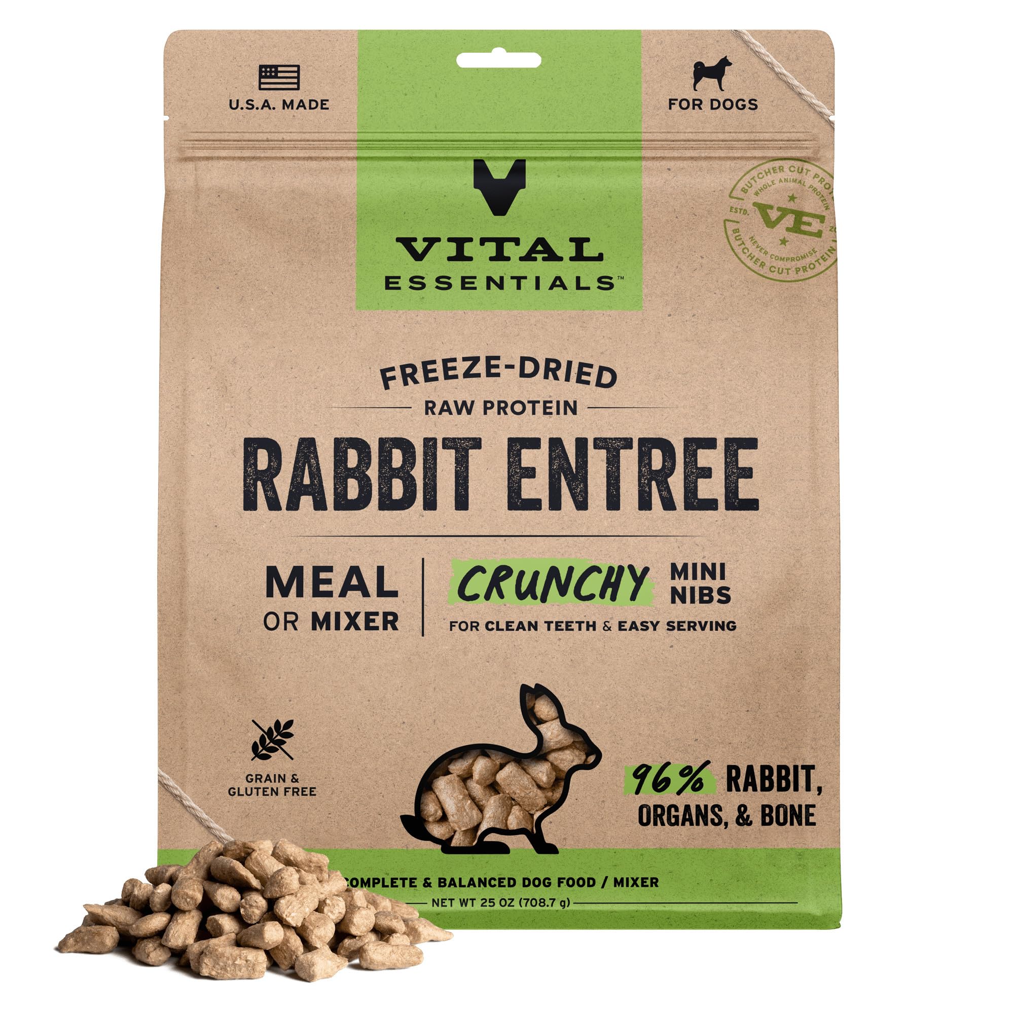 Vital Essentials conejo-crujiente mini-bocados para perros activos