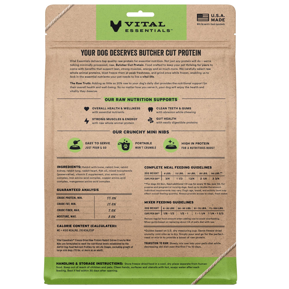 Bolsa de 14 onzas de Vital Essentials conejo crujiente mini nibs para servir fácil