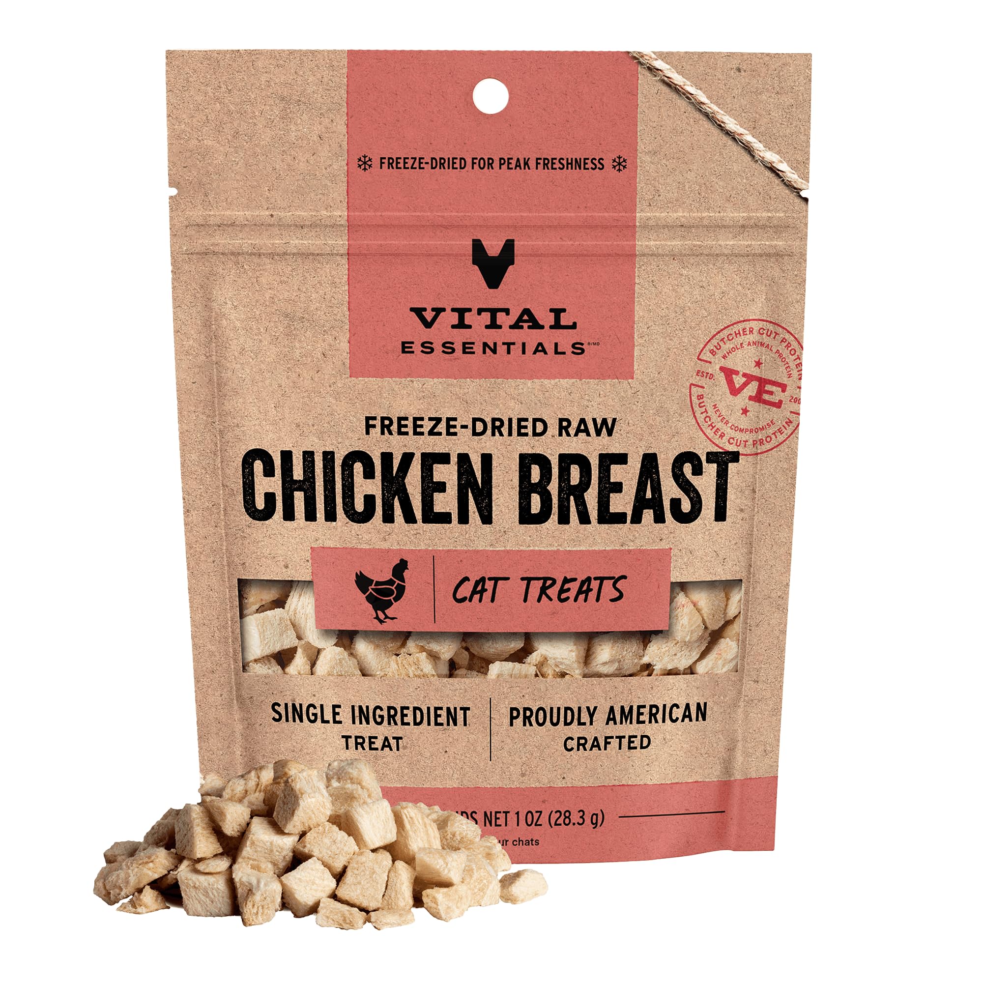 Vital Essentials premio de pollo liofilizado en empaque para gatos