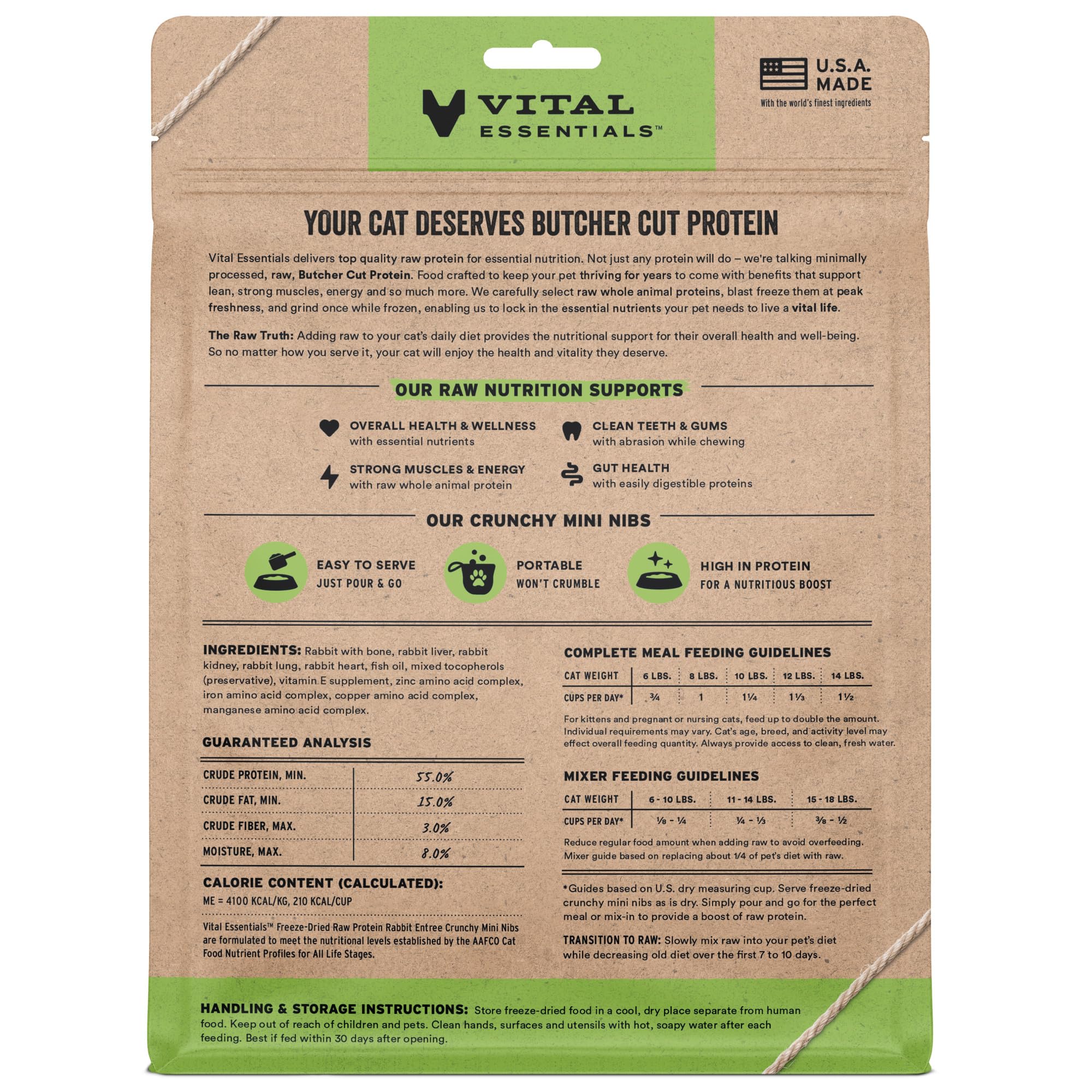 Vital Essentials conejo crudo mini-nibs para nutrición completa