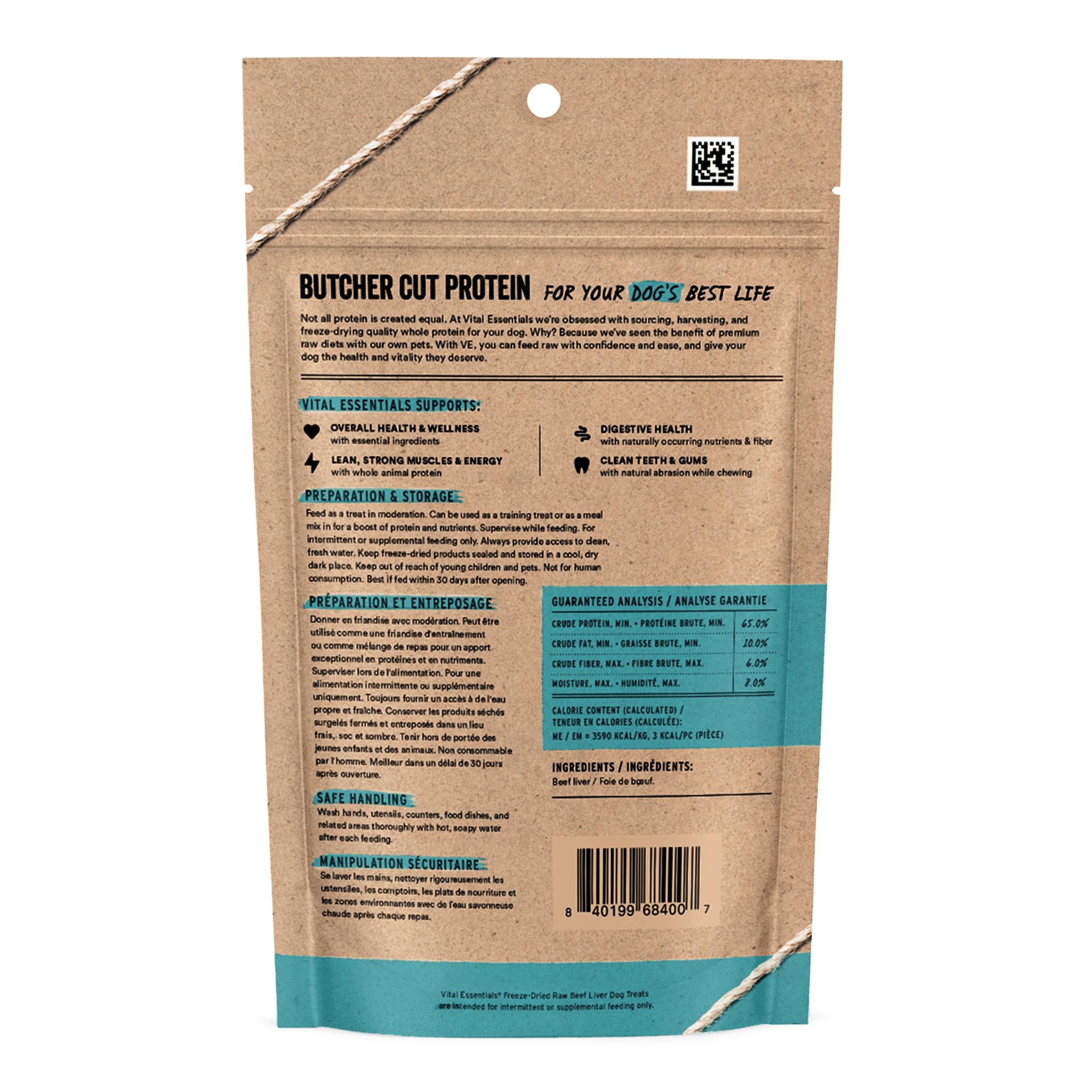 Vital Essentials Hígado de Res Liofilizado para perros, snack proteico para entrenamiento.