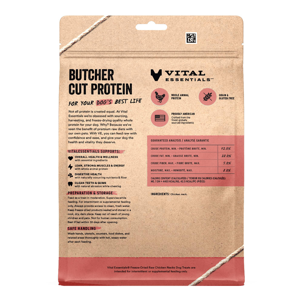 Cuello de pollo crudo deshidratado Vital Essentials, ingrediente único para dietas simples