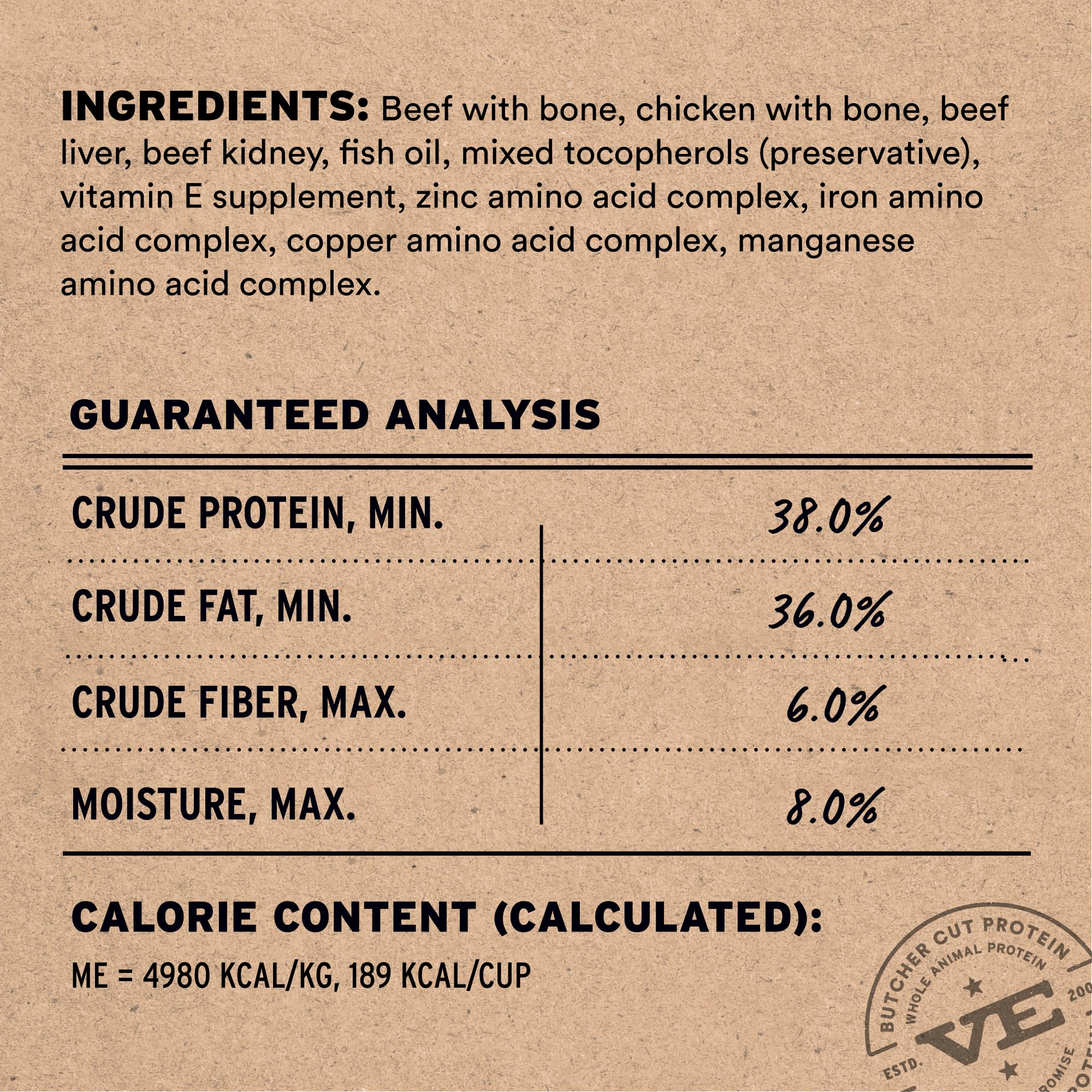 Ingredientes de carne y organos liofilizados de Vital Essentials.