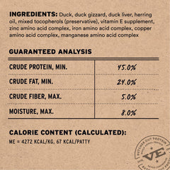 Vital Essentials proteína de pato entero, fuente completa para músculos y vitalidad.