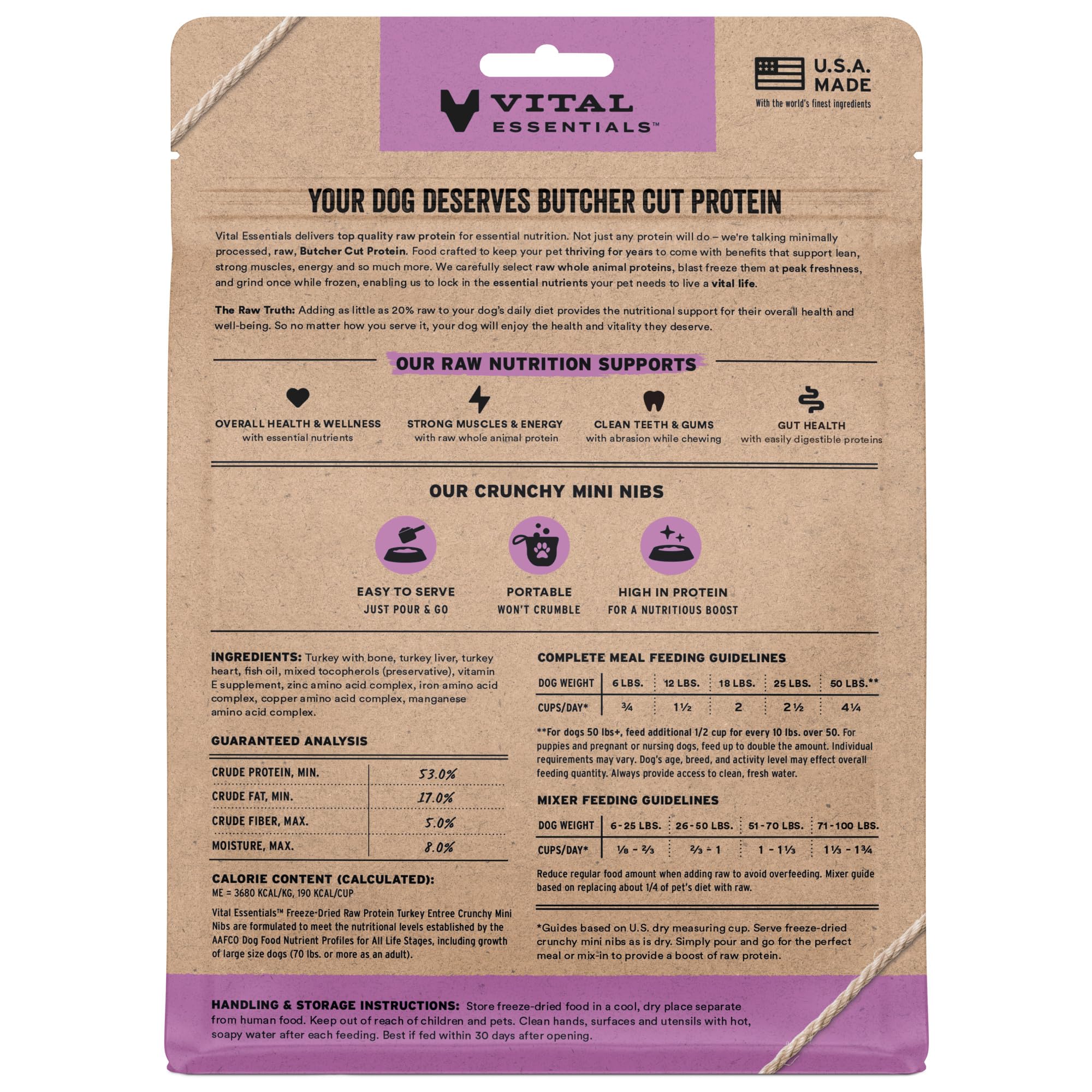 Vital Essentials mini trozos de pavo crujiente, topper proteico para perros exigentes.