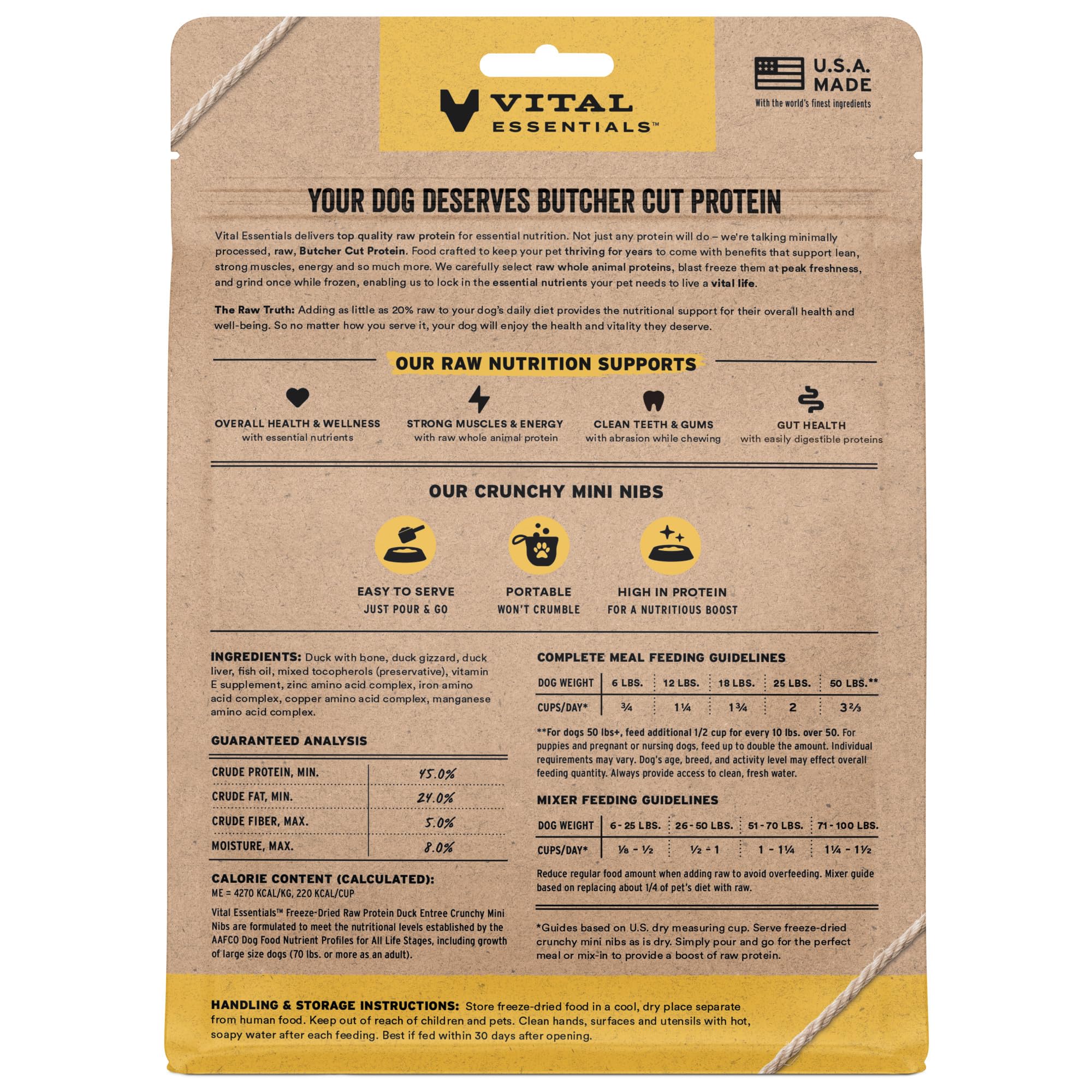 Vital Essentials pato crudo mini nibs bocaditos crujientes para perros.