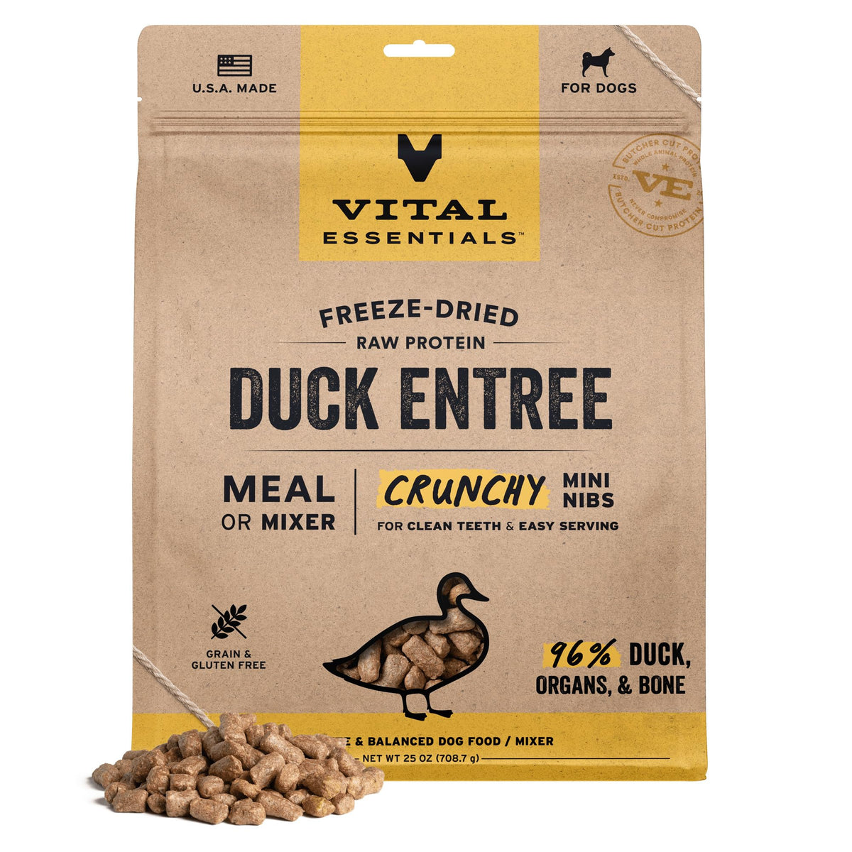 Vital Essentials pato-crujiente-mini-nibs: comida completa de alta proteína para perros