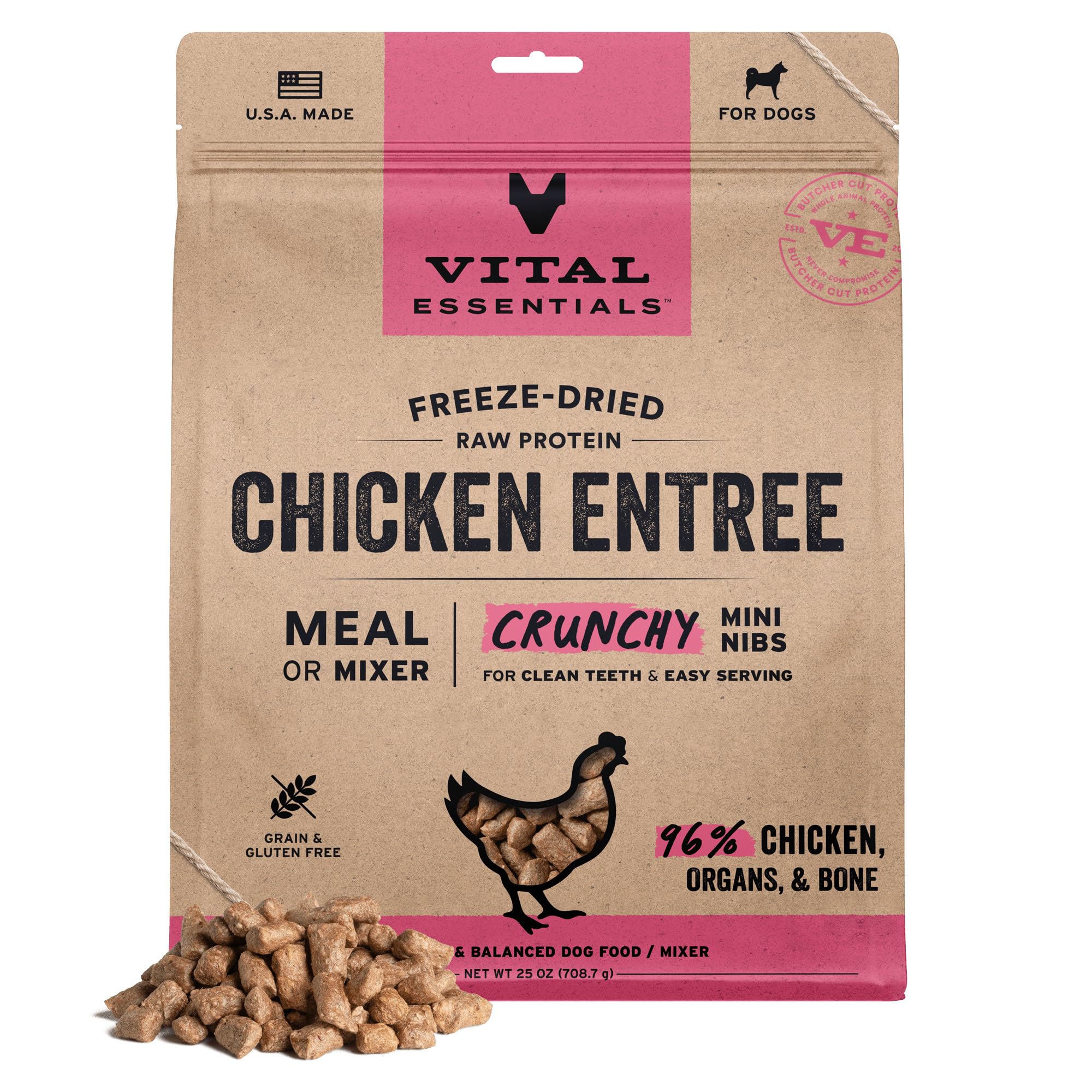 Vital Essentials: trocitos crujientes de pollo crudo liofilizado para la comida diaria