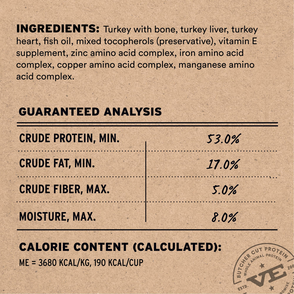 Vital Essentials proteína-pavo-entera con órganos y hueso, nutrición equilibrada para perros.