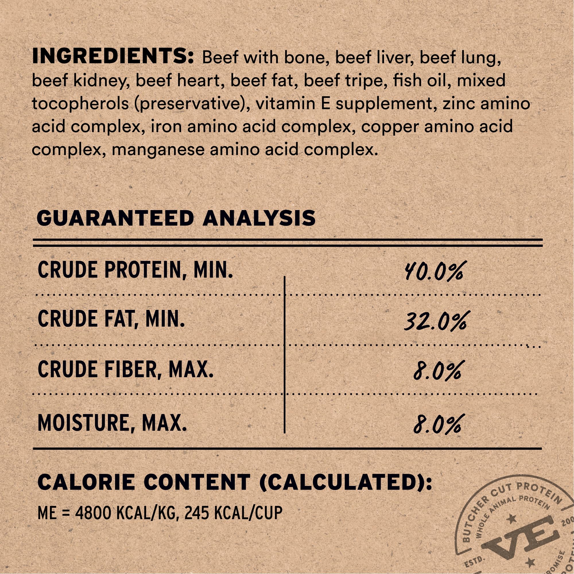 Textura de carne cruda en trozos pequeños de Vital Essentials