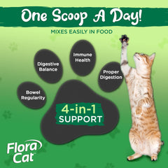 Vital Planet Flora Cat Probiotico gato comiendo comida enriquecida con probióticos.