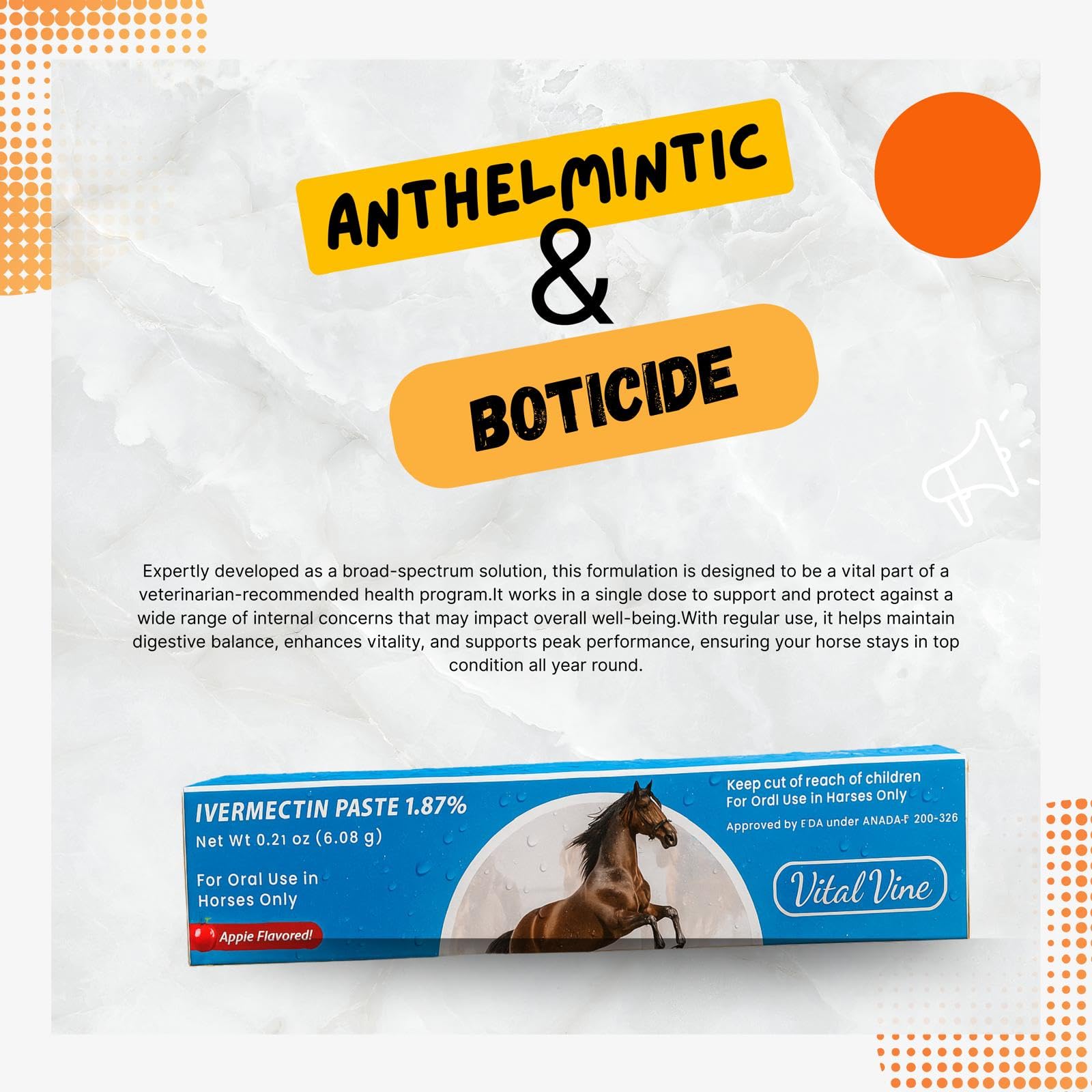 Vital Vine vermectina 1.87% paste, aplicación fácil para administración oral.