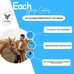 Vital Vine vermectina 1.87% paste sabor manzana para una administración más suave.