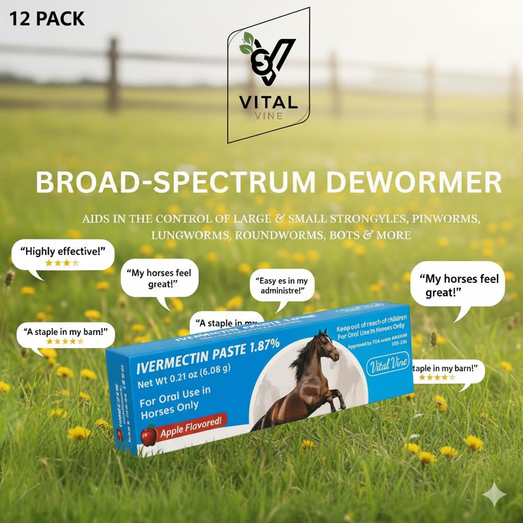 Vital Vine vermectina 1.87% paste uso seguro para animales, fuera del alcance de niños.