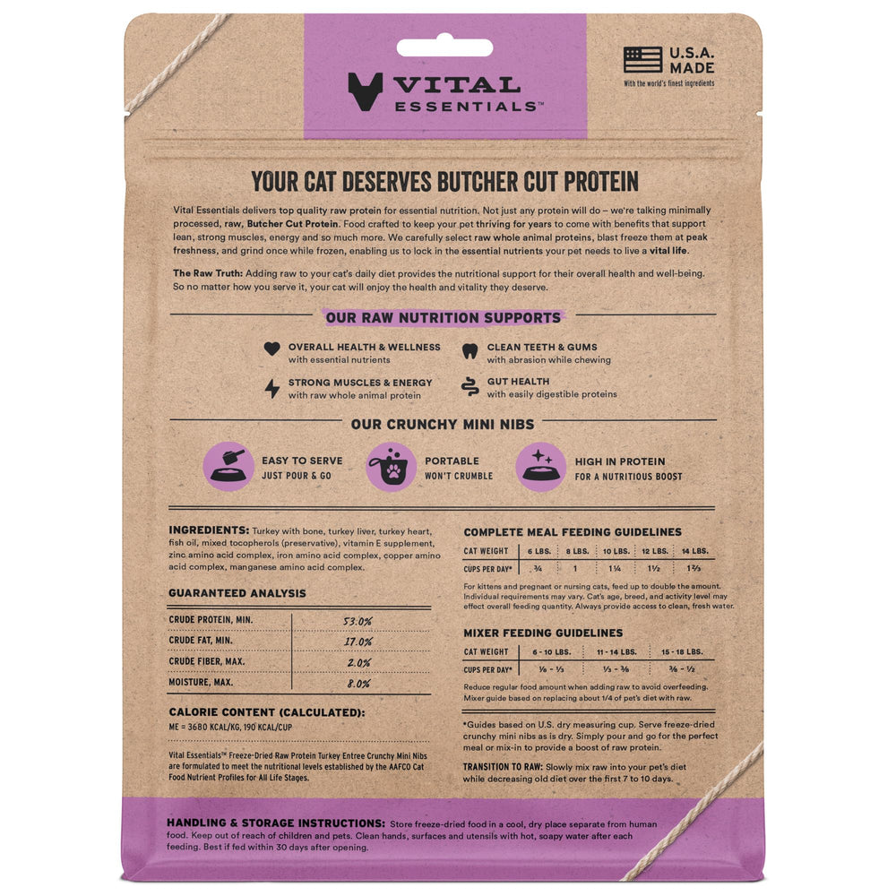 Vital Essentials deshidratado de pavo en trozos crujientes para energía diaria.