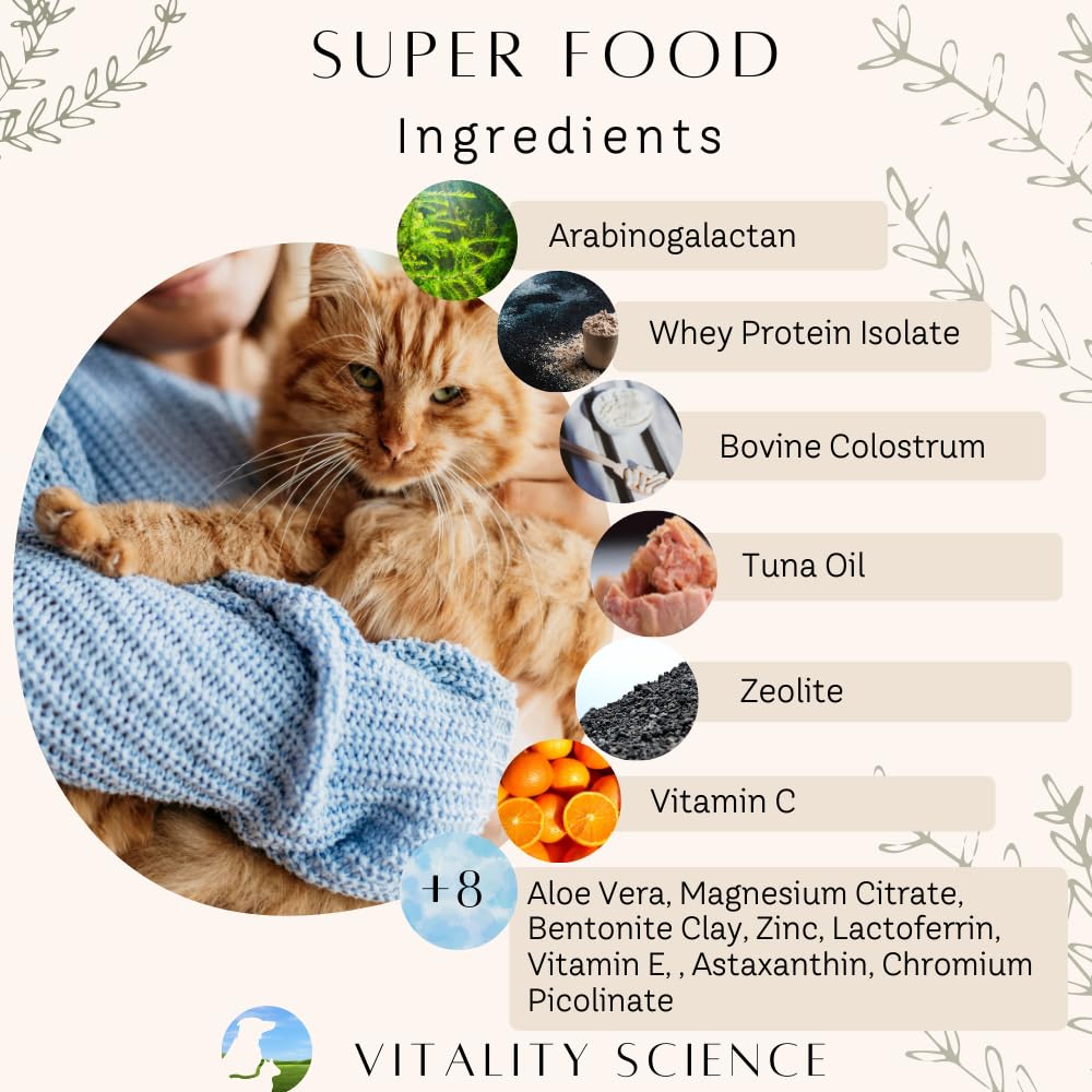Vitality Science fórmula multivitaminica para gatos, uso diario para bienestar general.