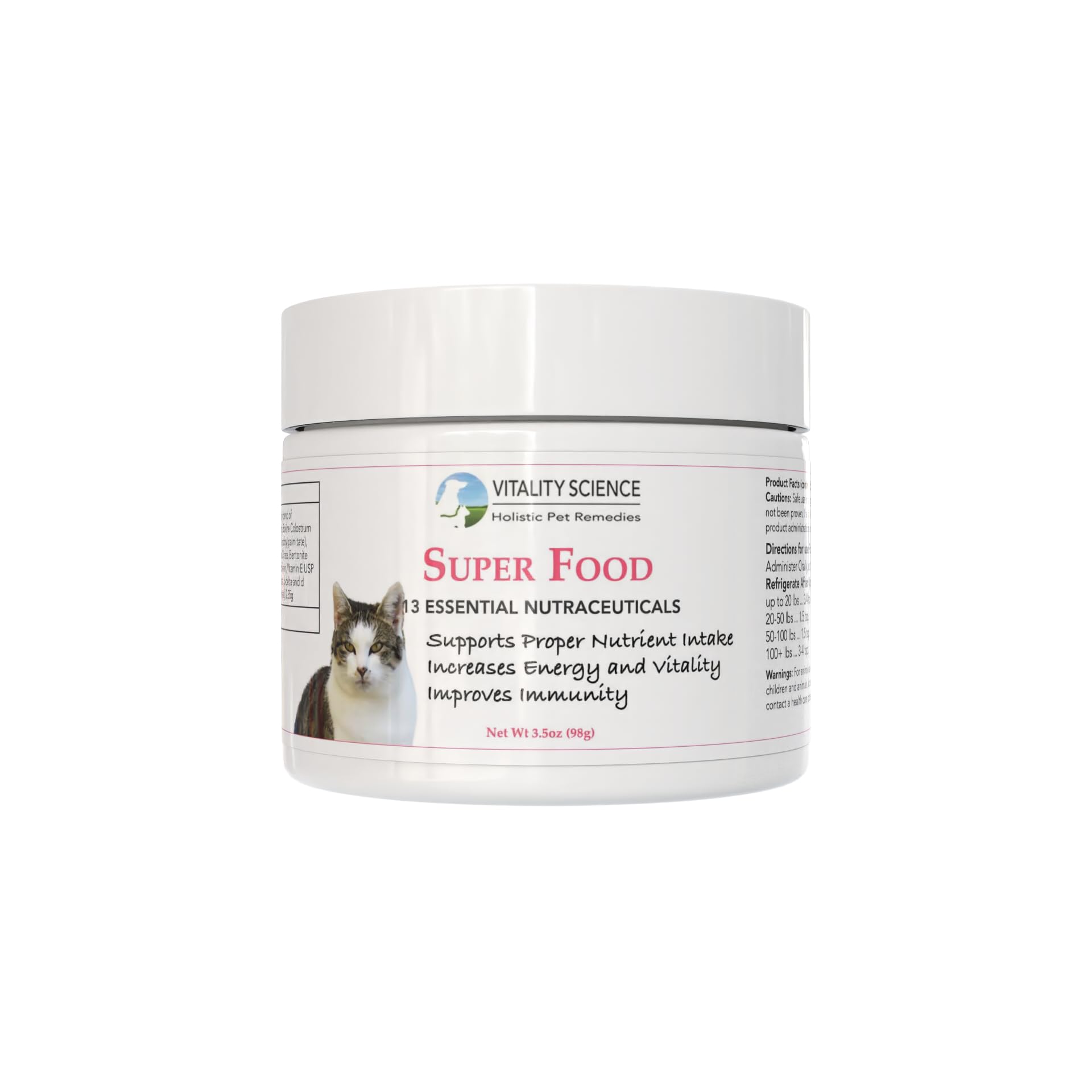 Vitality Science Superalimento para gatos, bote de polvo que aporta energía diaria.