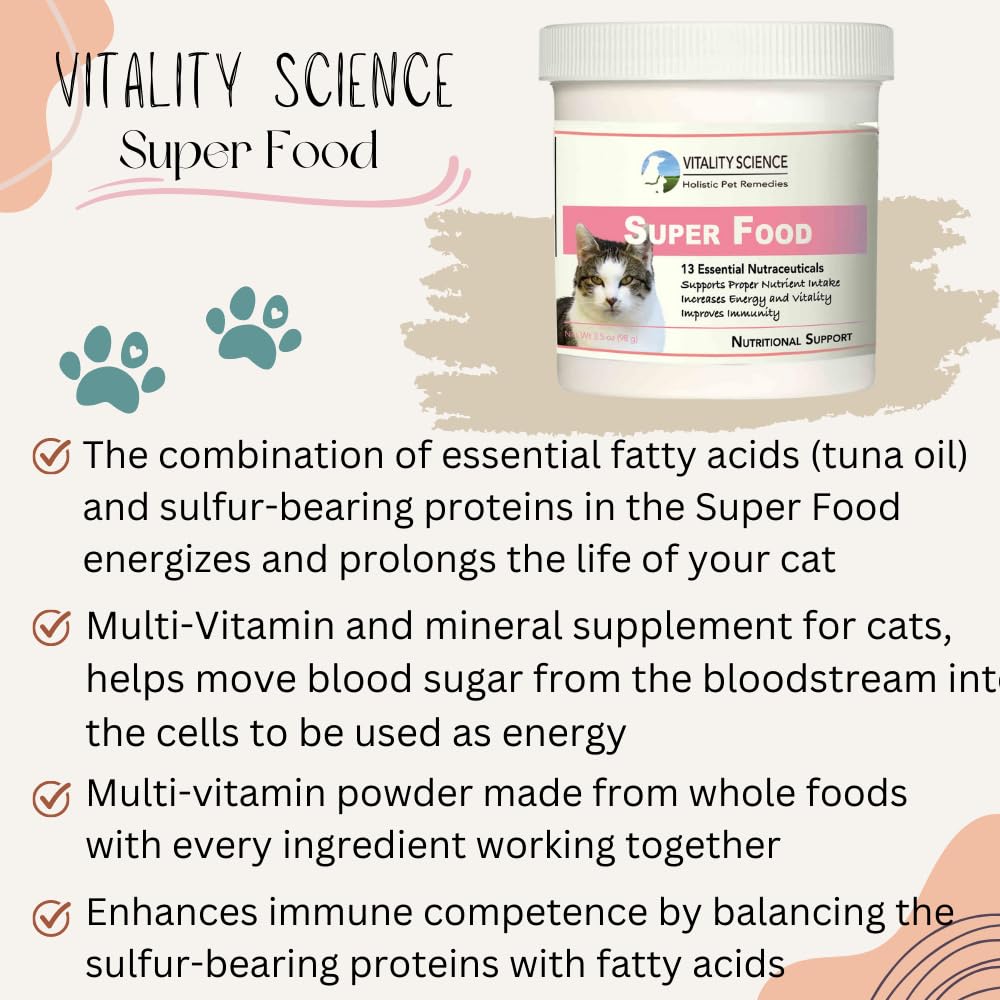 Vitality Science suplemento multivitaminico para gatos, polvo que apoya defensas y vitalidad.