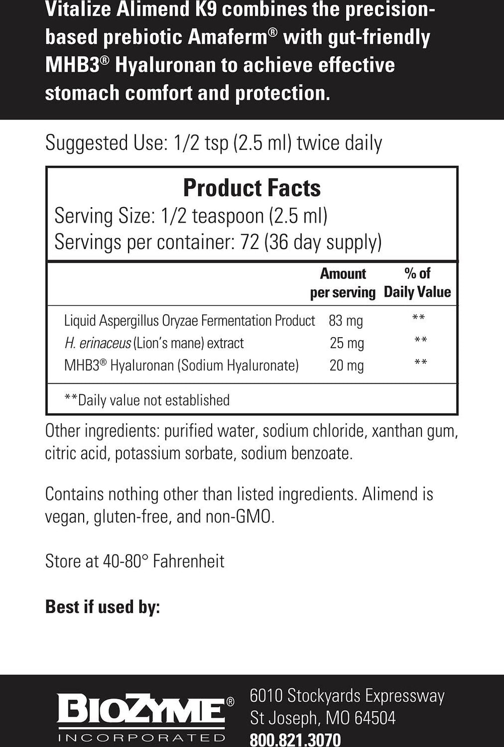 Vitalize Alimend K9 recuperación gastrointestinal estable.