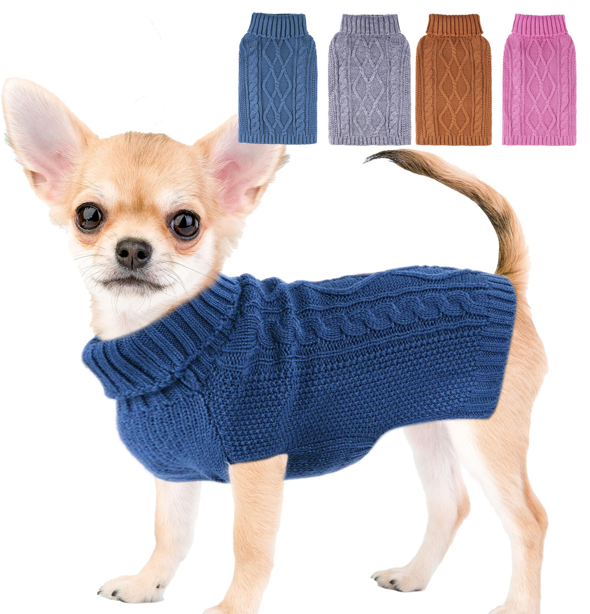 Viunimo sudadera para perro pequeño azul, vista frontal, ideal para mantener a tu chihuahua cómodo.