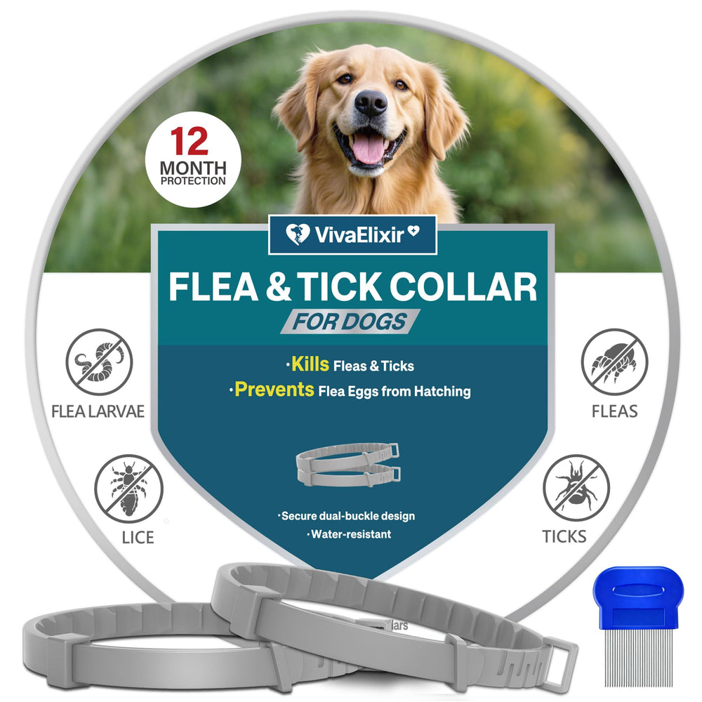 VivaElixir collar antipulgas para perro en empaque, fácil de usar