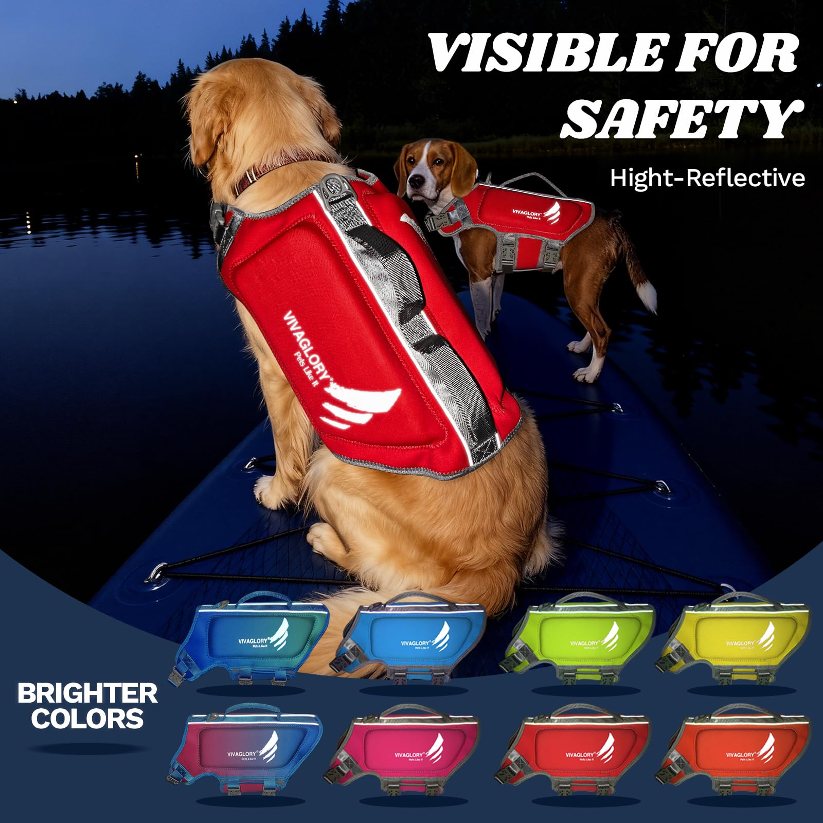 Chaleco salvavidas VIVAGLORY en neopreno cómodo para perros activos.