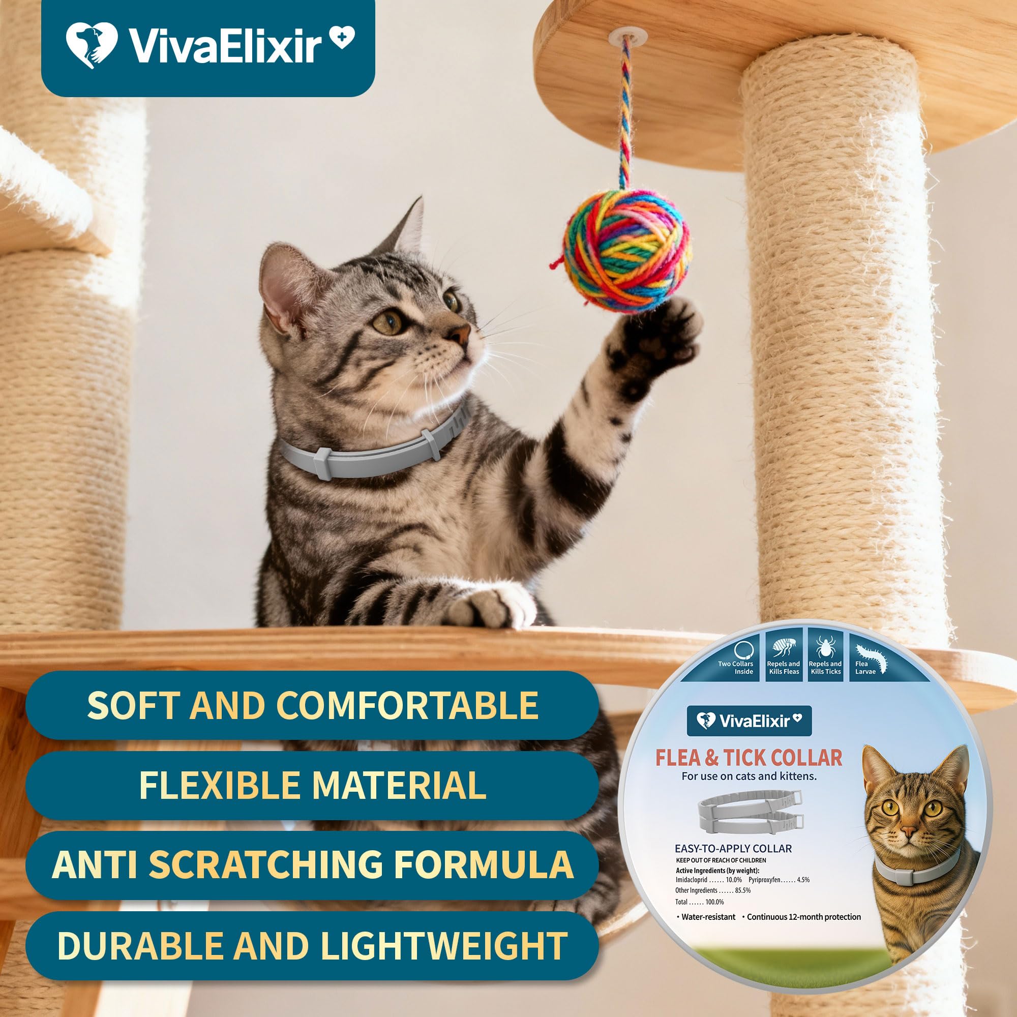 Incluye dos collares VivaElixir para gatos en el pack.