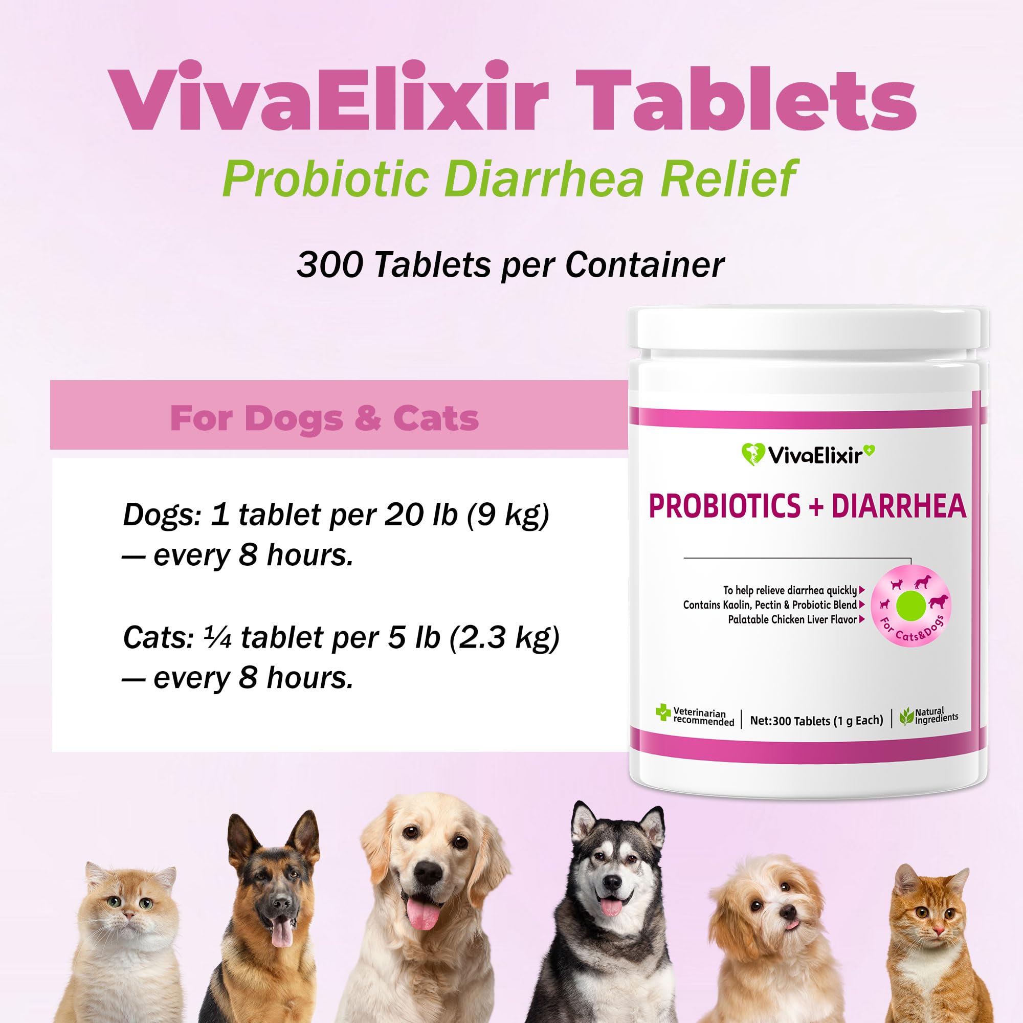 VivaElixir Probióticos tableta triturada mezclada en comida para facilitar la administración.