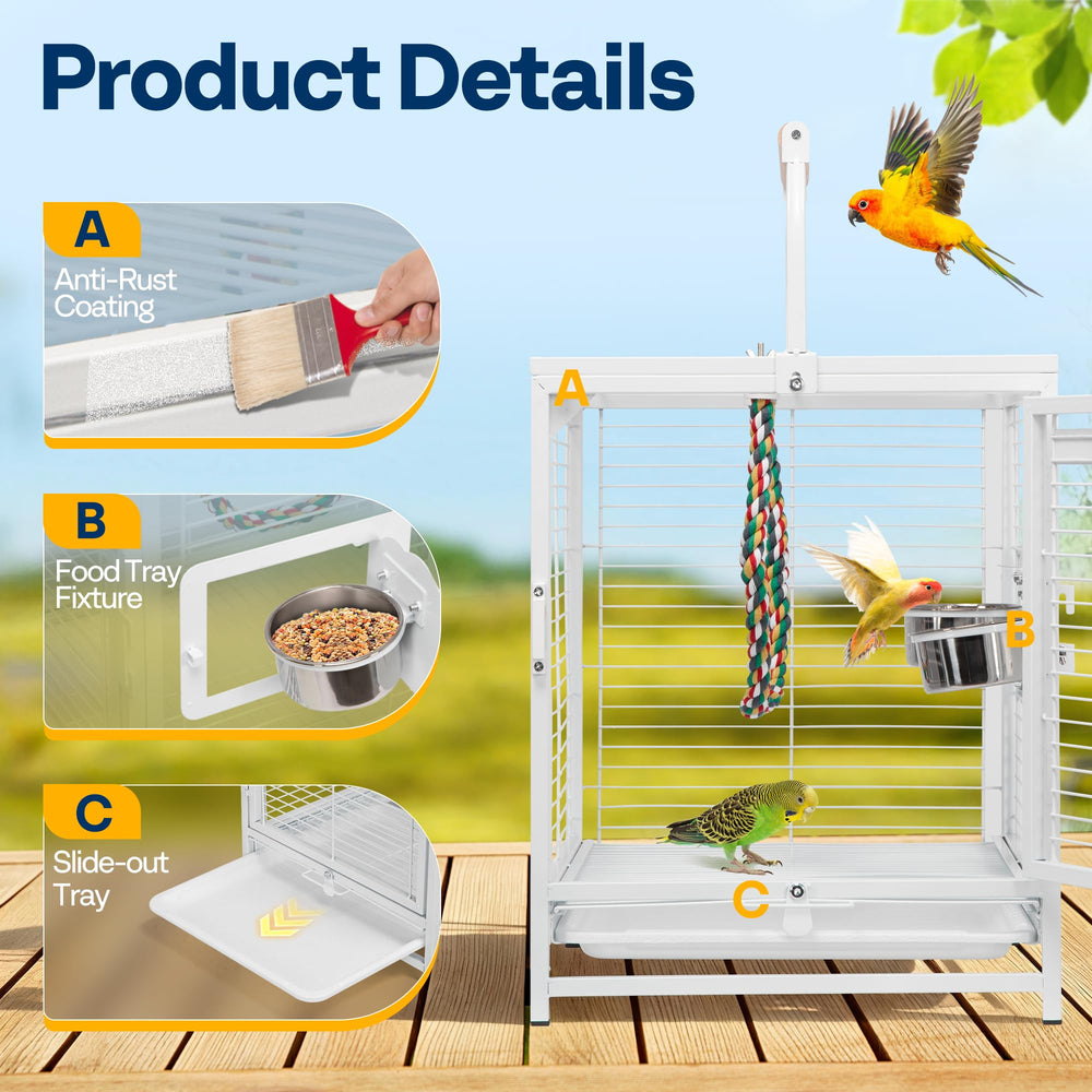 VIVOHOME jaula transporte aves 19p diseño 2 en 1 con percha superior para juego.