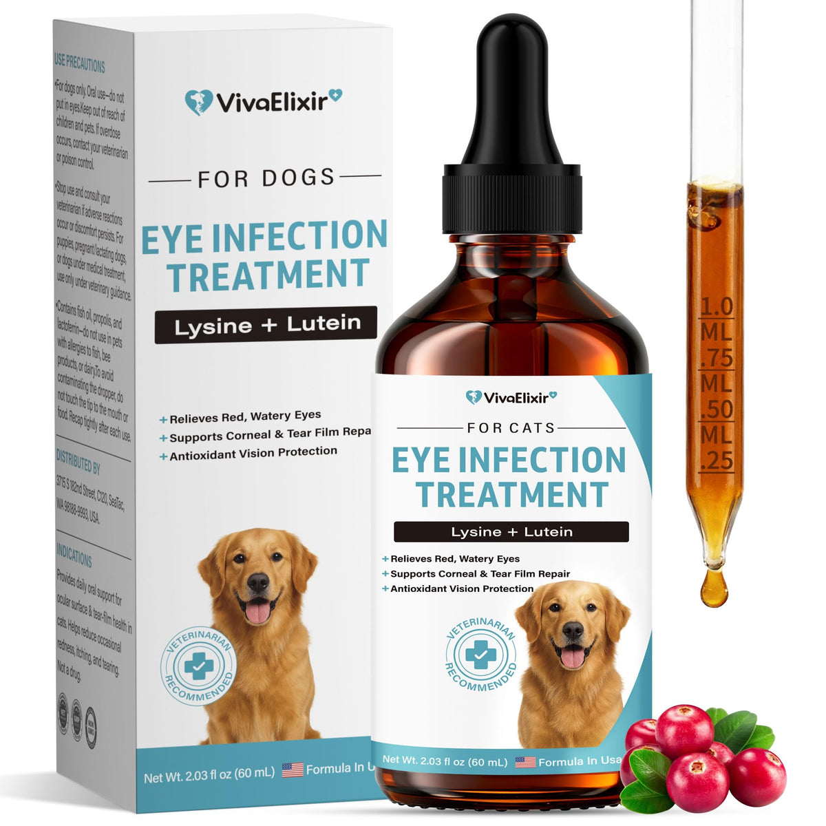 VivaElixir frasco de suplemento ocular para perros, uso diario