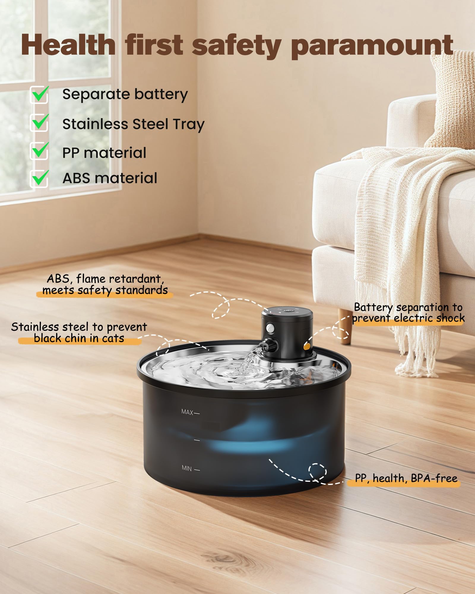 VKIMISS bebedero para gatos para uso en interiores, agua siempre disponible.