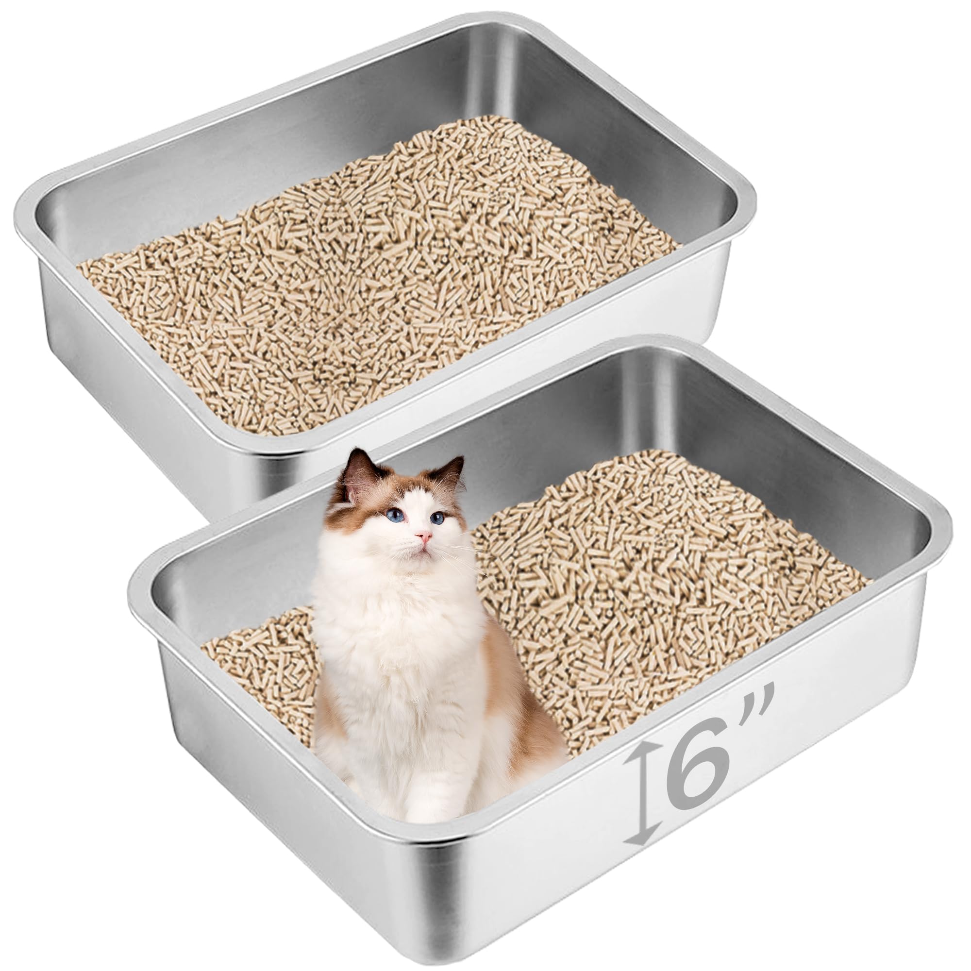 Volope arenero acero inoxidable grande para gatos múltiples y fácil limpieza