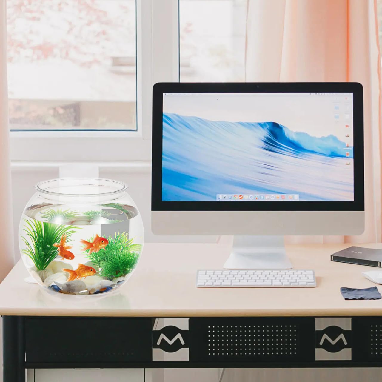 Acuario plástico de escritorio VOSAREA como centro de mesa compacto