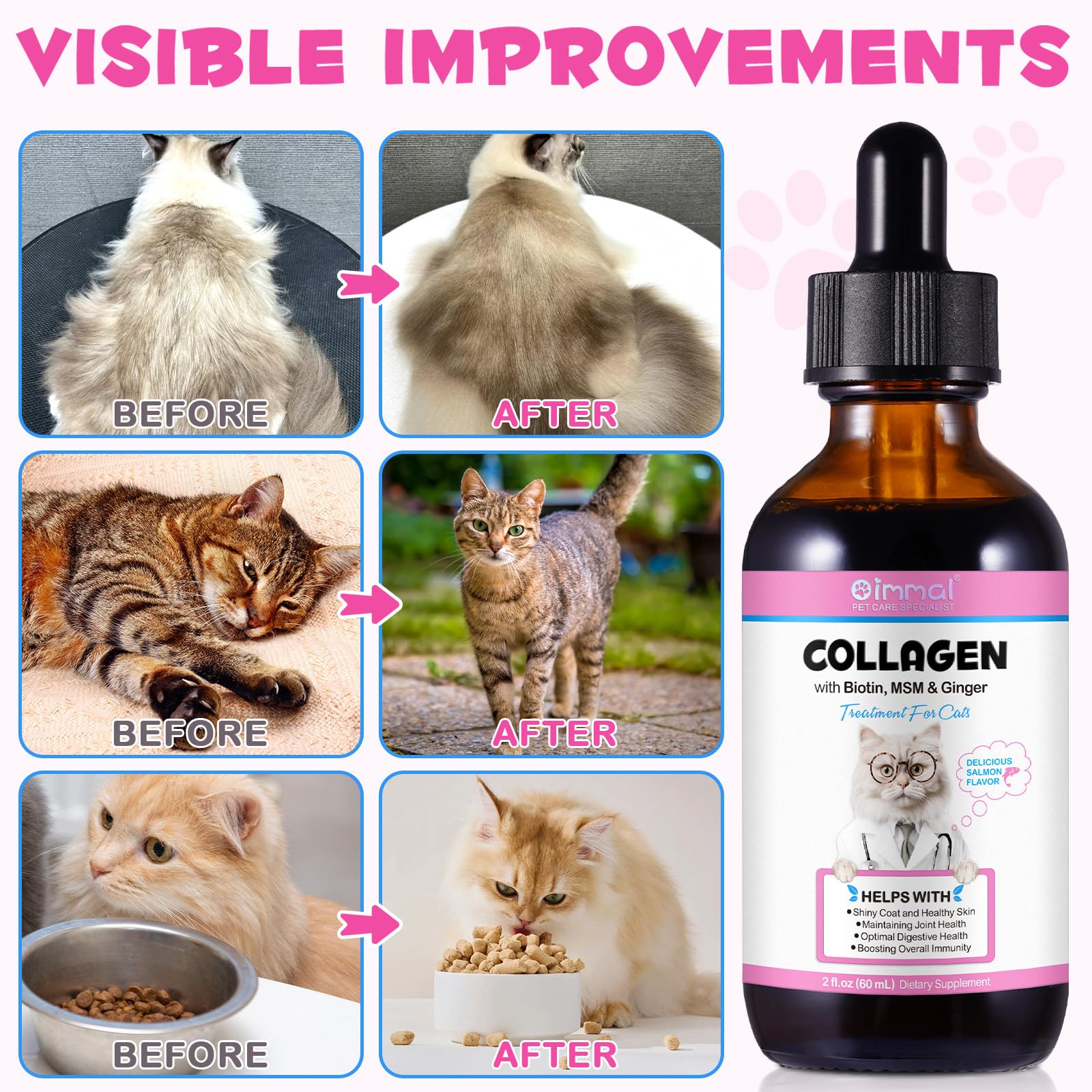 VOSIFSDIY Collagen Gatos Biotina MSM Jengibre, apoyo digestivo y piel sana.