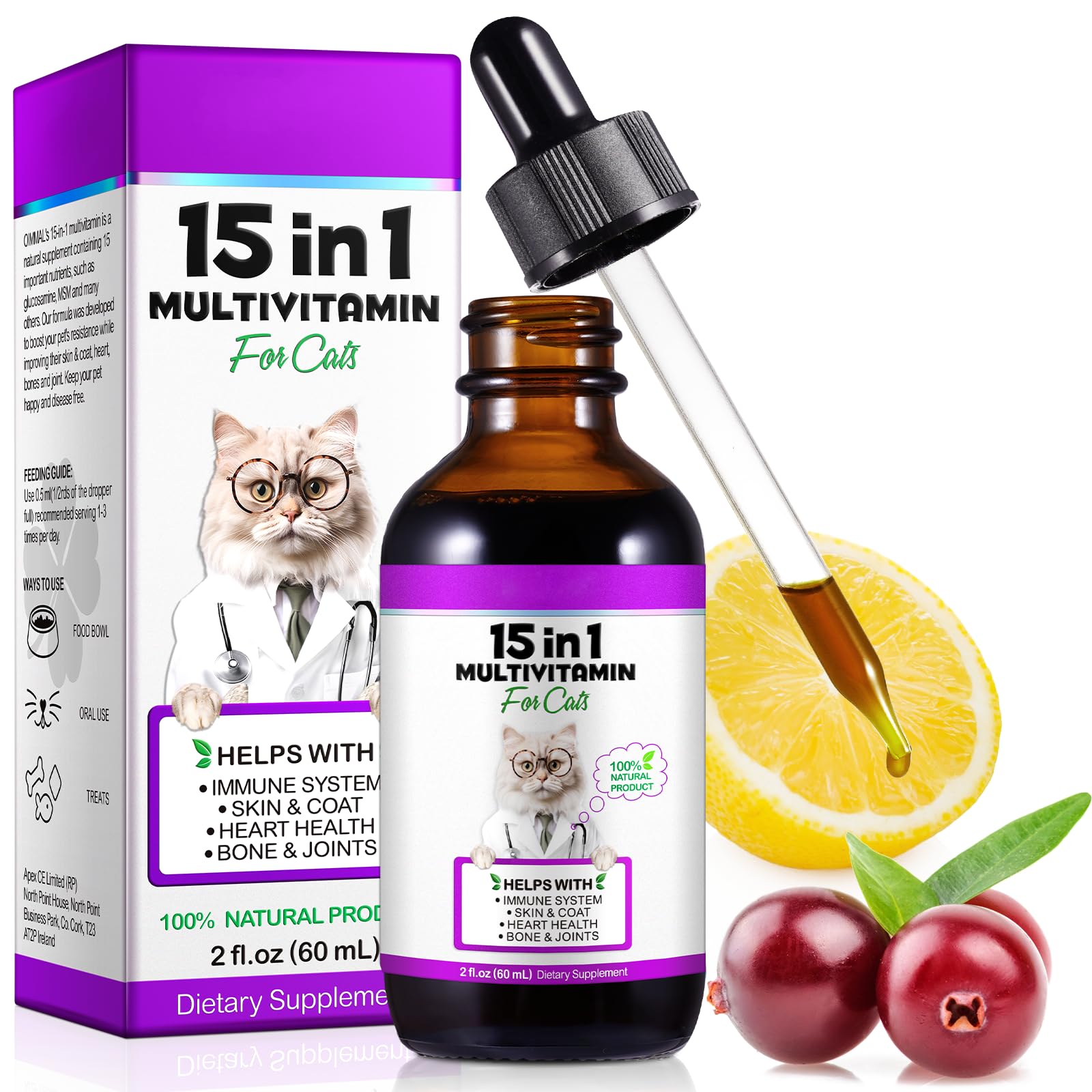 Gotas líquidas de VOSIFSDIY Gato Multivitaminas para dosis diarias.