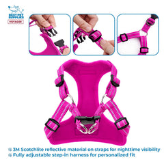 Bandas reflectantes 3M en fucsia de Voyager para mayor visibilidad nocturna.