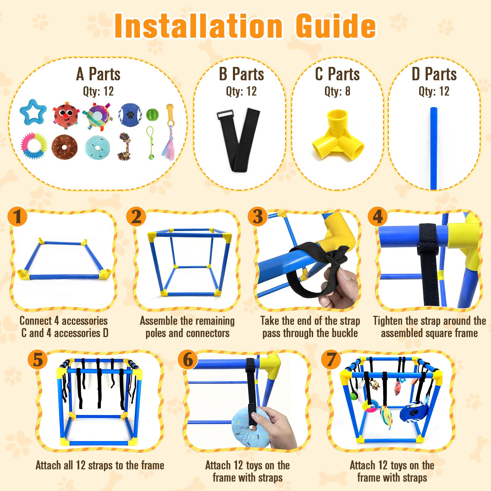 Cuerdas de felpa removibles para juego independiente en VYNALTIX Puppy Play Gym