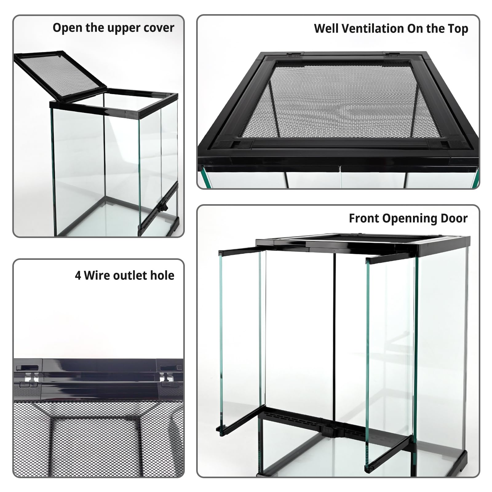 waazoorep tanque reptiles vertical, cableado superior para iluminación y accesorios.