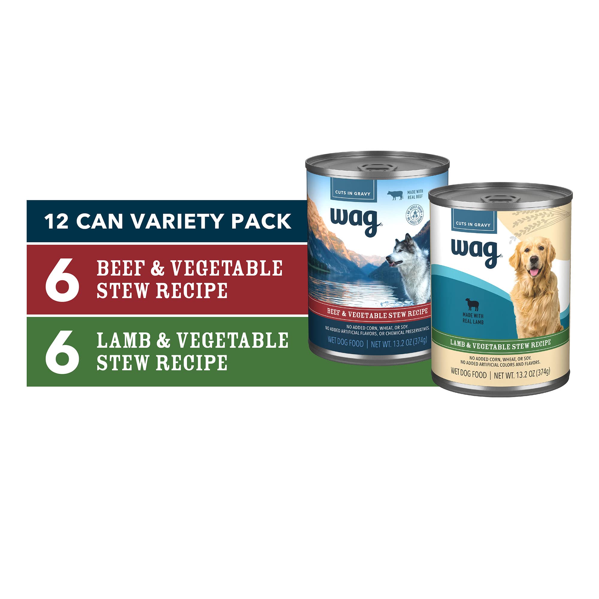 WAG ingredientes naturales y verdura en estofado para perros.